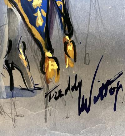 Freddy Wittop Show Girl with Fantasy Horse Fashion Illustration in Blue and Black