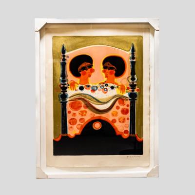 Frederic Menguy Two ladies Colour lithograph by Frederic Menguy