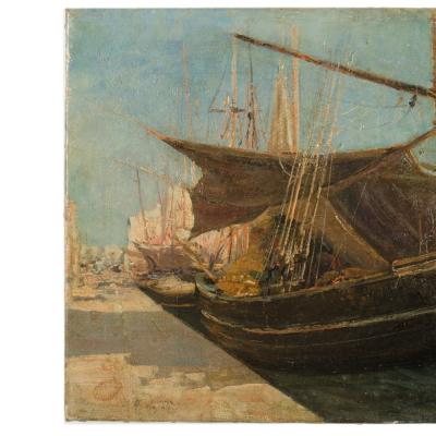 Frederic Montenard Frederic Montenard FRENCH 1849 1926 Fishing Boats in a Harbor painting