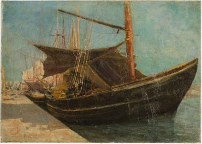 Frederic Montenard Frederic Montenard FRENCH 1849 1926 Fishing Boats in a Harbor painting