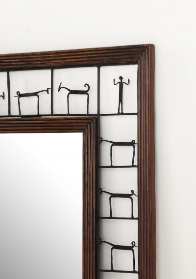 Frederic Weinberg Frederic Weinberg Iron and Wood Figural Wall Mirror circa 1950