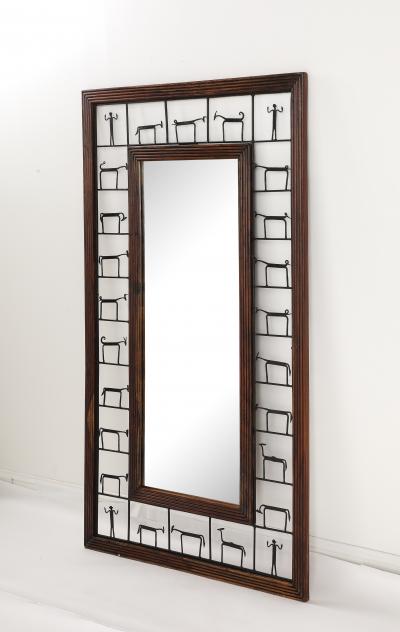 Frederic Weinberg Frederic Weinberg Iron and Wood Figural Wall Mirror circa 1950