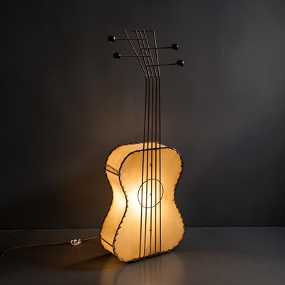 Frederic Weinberg Frederick Weinberg Mid Century Black Wire and Parchment Guitar Lamp