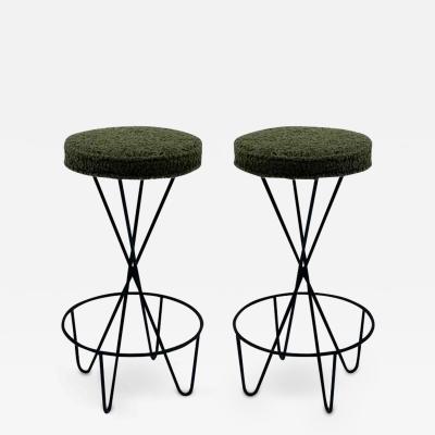 Frederic Weinberg Pair of Mid Century Modern Bar Stools by Frederic Weinberg in Black Iron