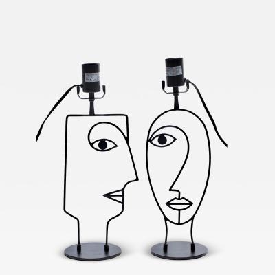 Frederic Weinberg Post Modern Picasso Facial Silhouette Inspired Table Lamps c 1990