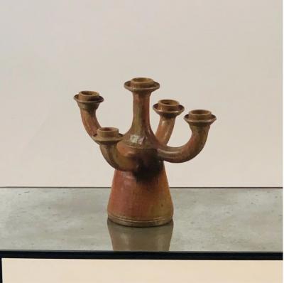 Frederick Carlton Glazed Oval Terracotta Candelabra by F Carlton Ball