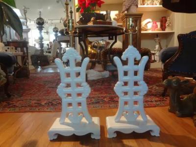 Frederick Cooper Lamp Co Pair of Asian Modern James Mont Style White Lacquered Lamps