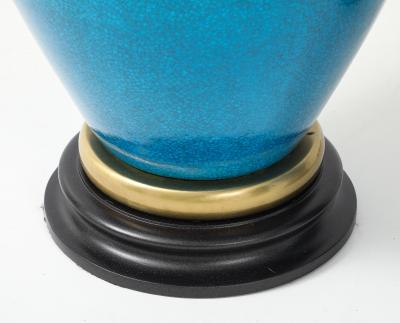 Frederick Cooper Lamp Co Pair of Cerulean Blue Crackle Glazed Lamps by Frederick Cooper