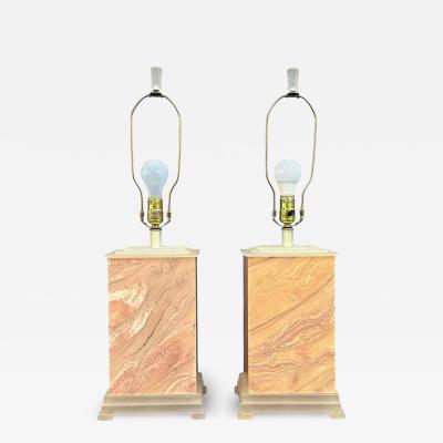 Frederick Cooper Lamp Co Pair of Faux Marble Table Lamps by Frederick Cooper 1990 with Brushed Acrylic