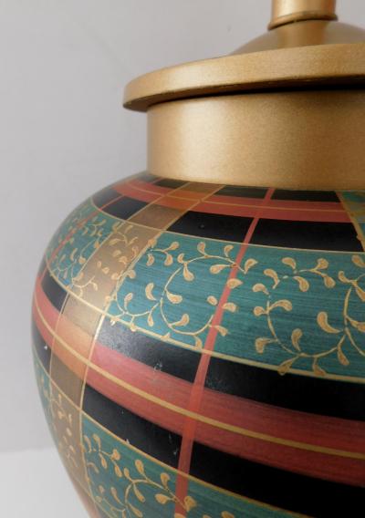 Frederick Cooper Lamp Co Pair of Frederick Cooper Ovoid form Lamps with Plaid Decoration