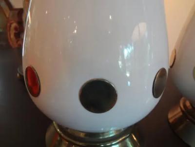 Frederick Cooper Lamp Co Pair of Italian Mid Century Modern White Porcelain and Brass Lamps