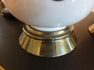Frederick Cooper Lamp Co Pair of Italian Mid Century Modern White Porcelain and Brass Lamps