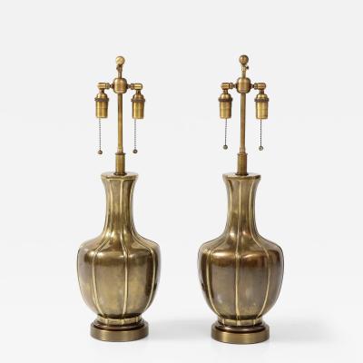 Frederick Cooper Lamp Co Pair of Mid Century Antique Brass Lamps by Frederick Cooper 