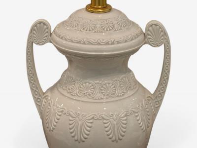 Frederick Cooper Lenox Neoclassical Style White Porcelain Table Lamps 1980s