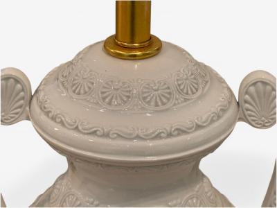 Frederick Cooper Lenox Neoclassical Style White Porcelain Table Lamps 1980s