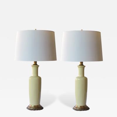 Frederick G Cooper A Good Quality Pair of Chartreuse Glazed Ceramic Lamps by Frederick Cooper