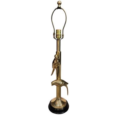 Frederick G Cooper MODERN PARROTS ON TREE BRASS LAMP