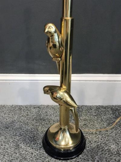 Frederick G Cooper MODERN PARROTS ON TREE BRASS LAMP