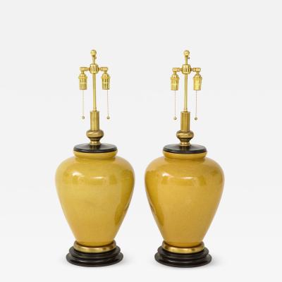 Frederick G Cooper Pair of Large Ceramic Mustard Glazed Lamps by Frederick Cooper 