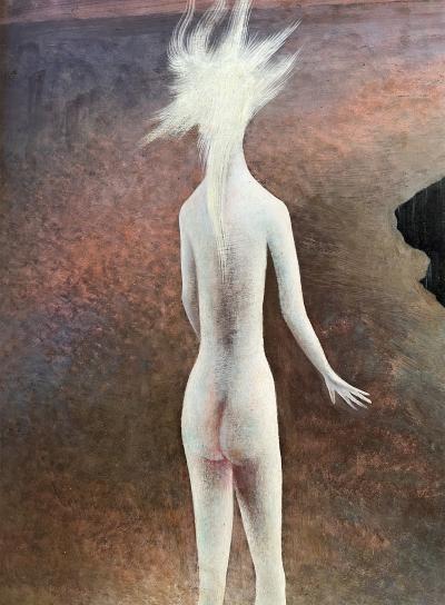 Frederick Haucke Surrealist Landscape Mountain with Nude Woman Perls Gallery