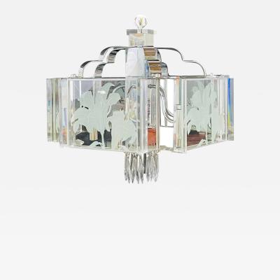 Frederick Ramond Art Deco Style Glass and Chrome Chandelier or Pendant