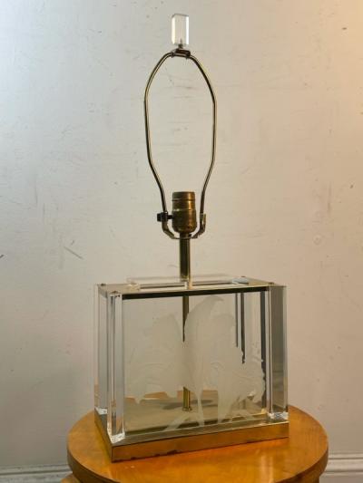 Frederick Raymond BEAUTIFUL ART DECO REVIVAL BRASS GLASS AND LUCITE LAMP
