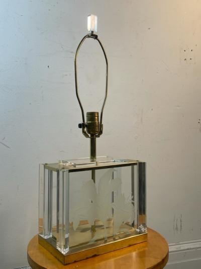 Frederick Raymond BEAUTIFUL ART DECO REVIVAL BRASS GLASS AND LUCITE LAMP