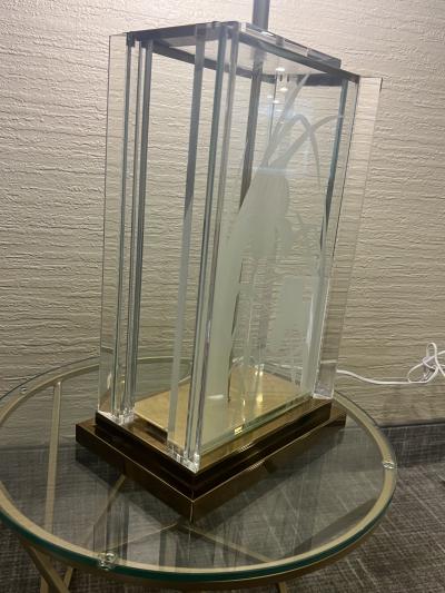 Frederick Raymond RARE LARGE ART DECO REVIVAL GLASS BRASS LUCITE LAMPS BY FREDERICK RAYMOND