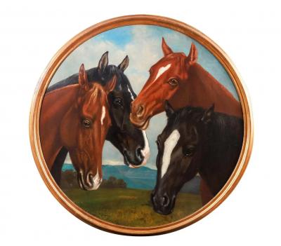 Frederick Rondel American 1826 1892 A Large Rare Painting of Four Horses 