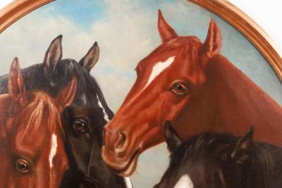 Frederick Rondel American 1826 1892 A Large Rare Painting of Four Horses 