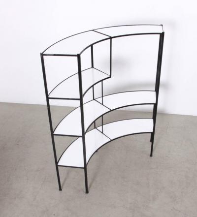 Frederick Weinberg Black and White Vitrolite Glass Wrought Iron Shelf by Frederick Weinberg