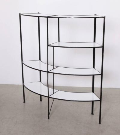 Frederick Weinberg Black and White Vitrolite Glass Wrought Iron Shelf by Frederick Weinberg