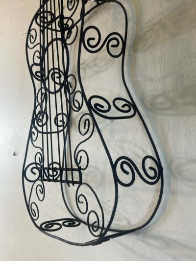 Frederick Weinberg MID CENTURY BLACK WIRE METAL GUITAR WALL SCULPTURE