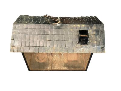 Frederick Weinberg MID CENTURY CABIN METAL DIORAMA OF A MAN WOMAN CHILD CAT ILLUMINATED LANTERN