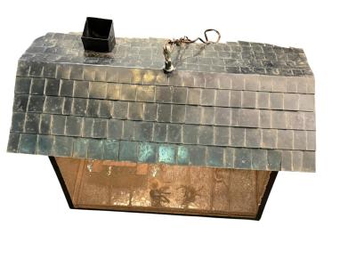 Frederick Weinberg MID CENTURY CABIN METAL DIORAMA OF A MAN WOMAN CHILD CAT ILLUMINATED LANTERN