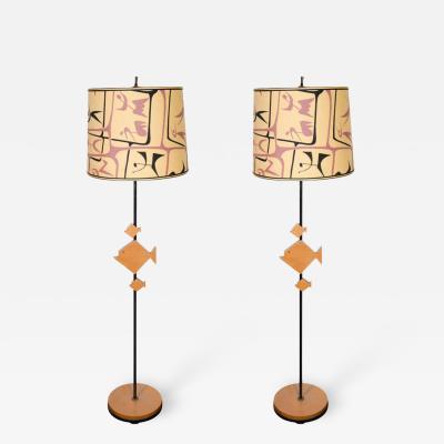 Frederick Weinberg MODERNIST WOOD AND BLACK METAL FISH FLOOR LAMPS BY FREDERICK WEINBERG