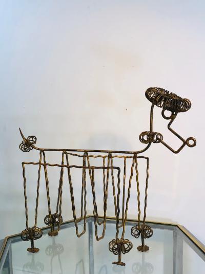 Frederick Weinberg Mid Century Gilt Iron Poodle Magazine Rack in the Manner of Frederick Weinberg