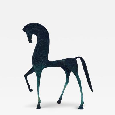 Frederick Weinberg Mid Century Modern Verdigris Etruscan Horse Sculpture after Frederick Weinberg