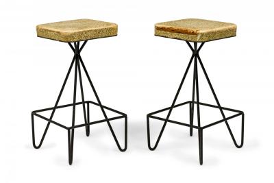 Frederick Weinberg Set of 6 Frederick Weinberg Wrought Iron Hairpin Leg Swivel Seat Bar Stools