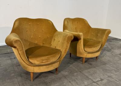Frederico Munari 2 Velvet Armchairs by Federico Munari w Matching Sofa Available Italy 1950s