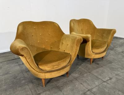 Frederico Munari 2 Velvet Armchairs by Federico Munari w Matching Sofa Available Italy 1950s
