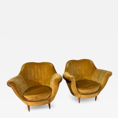 Frederico Munari 2 Velvet Armchairs by Federico Munari w Matching Sofa Available Italy 1950s