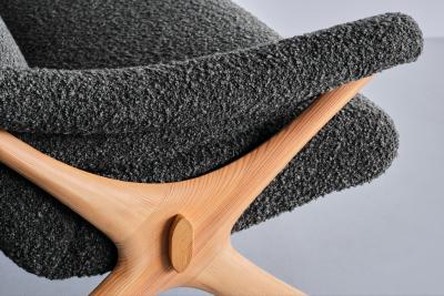 Fredrik Schriever Abeln Rare Fredrik Schriever Abeln Sofa in Pine and Dark Green Boucl Sweden 1960s