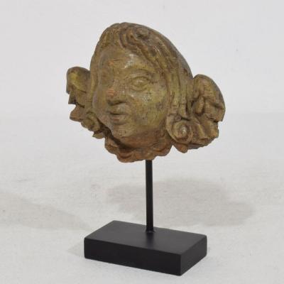 French 16th 17th Century Weathered Oak Renaissance Angel Fragment