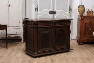 French 16th Century Henri II Period Walnut Buffet with Folded Cloth Ornaments