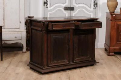 French 16th Century Henri II Period Walnut Buffet with Folded Cloth Ornaments