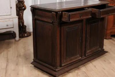 French 16th Century Henri II Period Walnut Buffet with Folded Cloth Ornaments