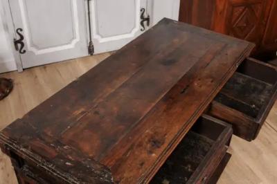 French 16th Century Henri II Period Walnut Buffet with Folded Cloth Ornaments