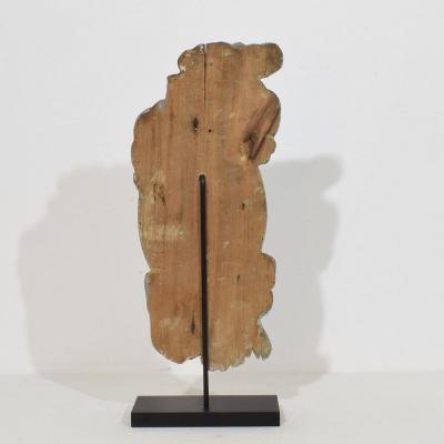 French 17 18th Century Carved Wooden Baroque Panel Depicting A Saint And Angels