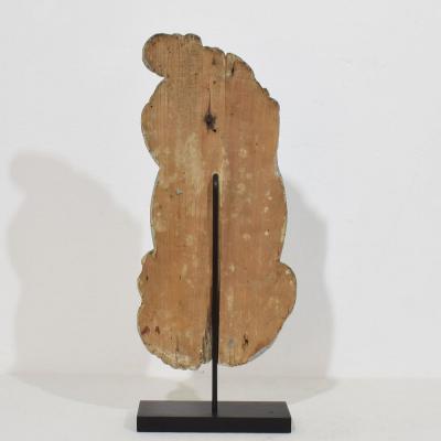 French 17 18th Century Carved Wooden Baroque Panel Depicting A Saint And Angels